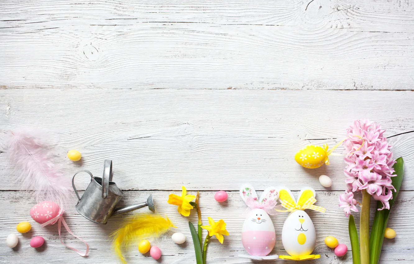 Photo wallpaper flowers, spring, colorful, Easter, crocuses, wood, flowers, daffodils