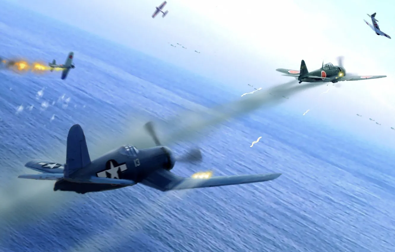 Photo wallpaper aircraft, war, art, airplane, aviation, ww2, dogfight, japanese aircraft