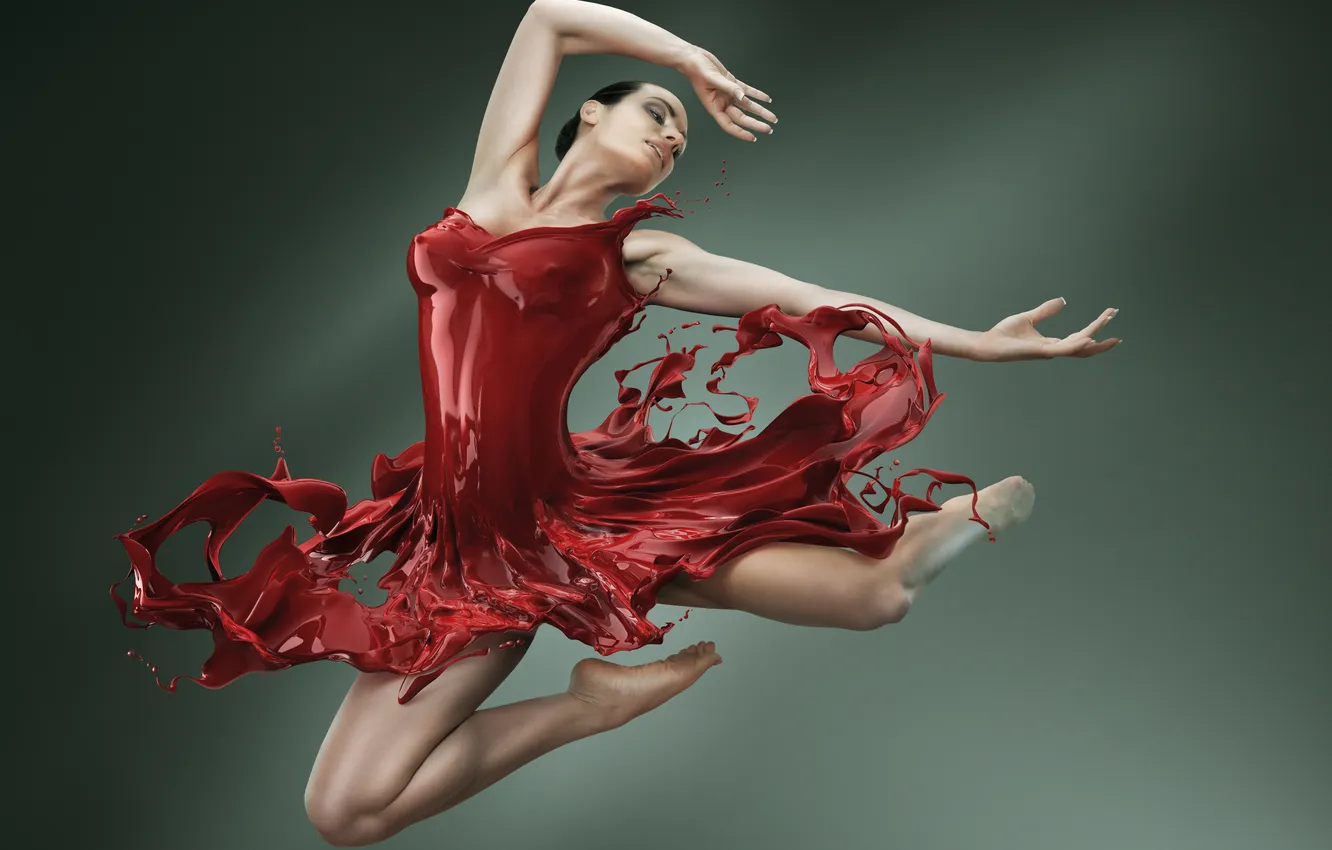 Photo wallpaper jump, ballerina, red substance