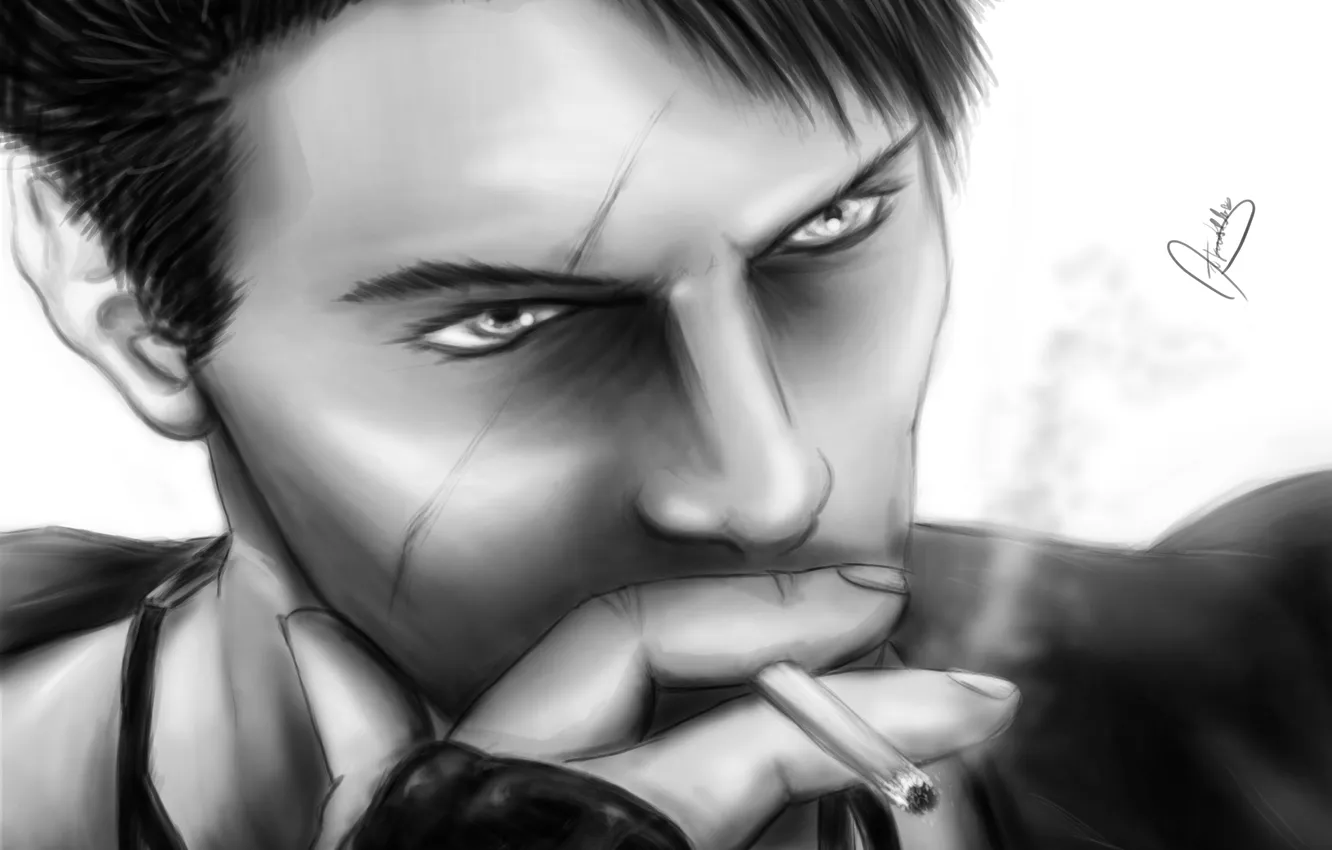 Photo wallpaper look, face, smoke, figure, pencils, art, cigarette, Dante