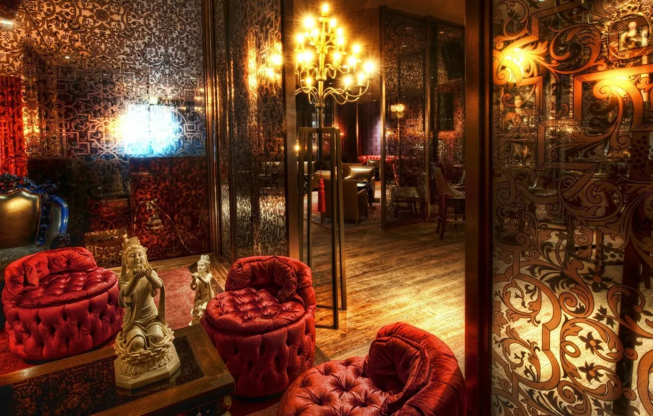 Photo wallpaper gold, chair, candles, Buddha, elite, institution, elite