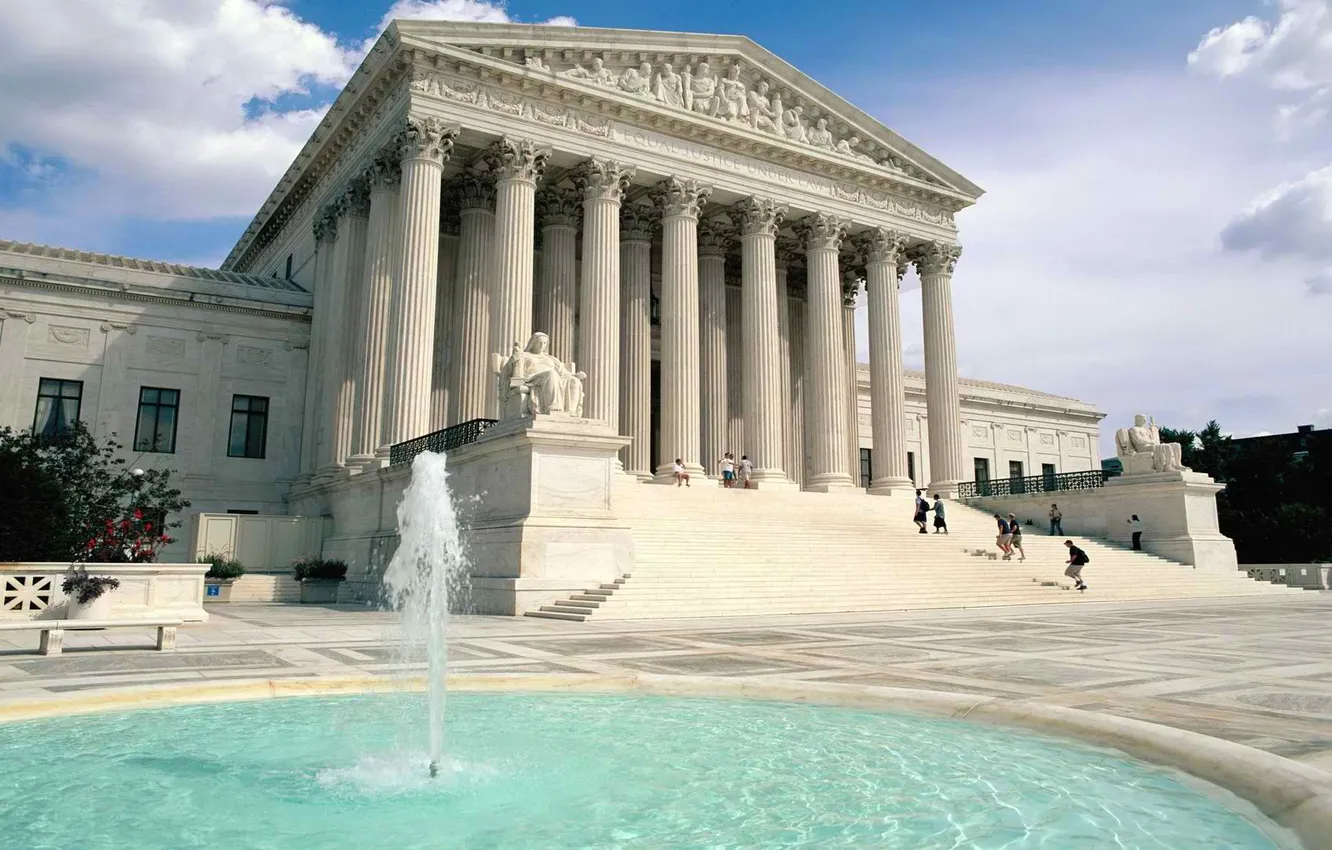 Photo wallpaper the sky, clouds, people, building, columns, stage, fountain, Washington