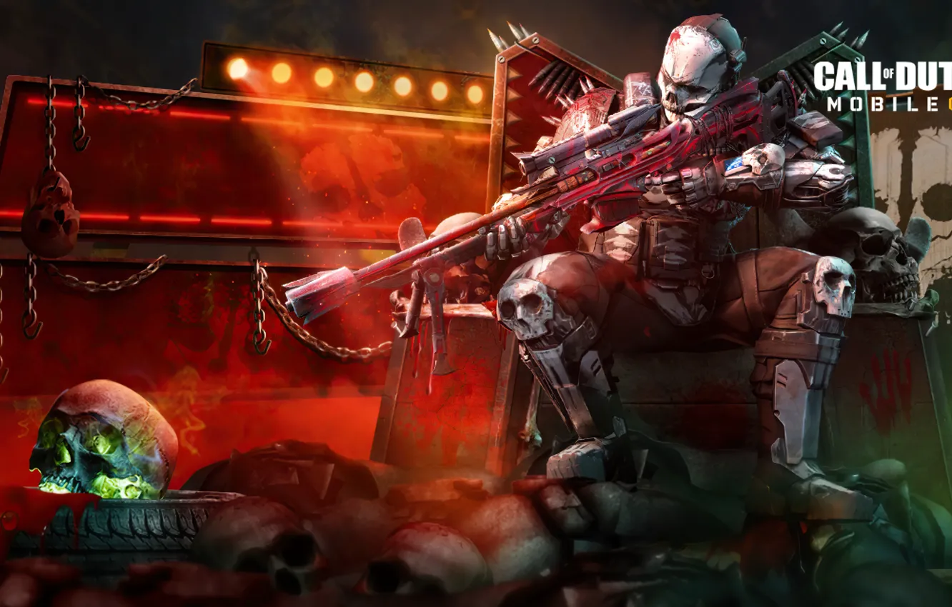 Photo wallpaper weapons, skull, chain, Call of Duty, warrior, mobile, Rune, bone