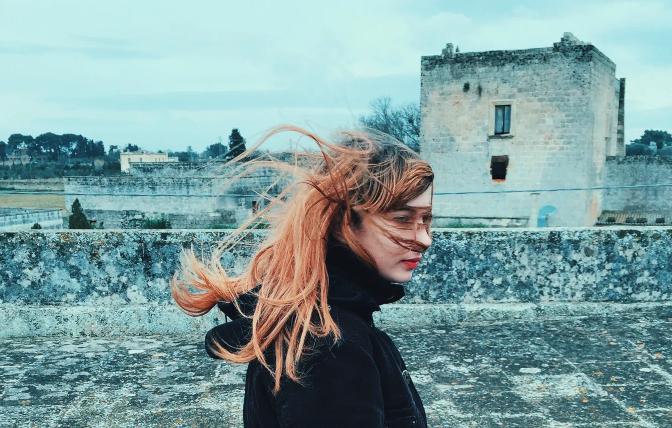 Photo wallpaper girl, hair, wind