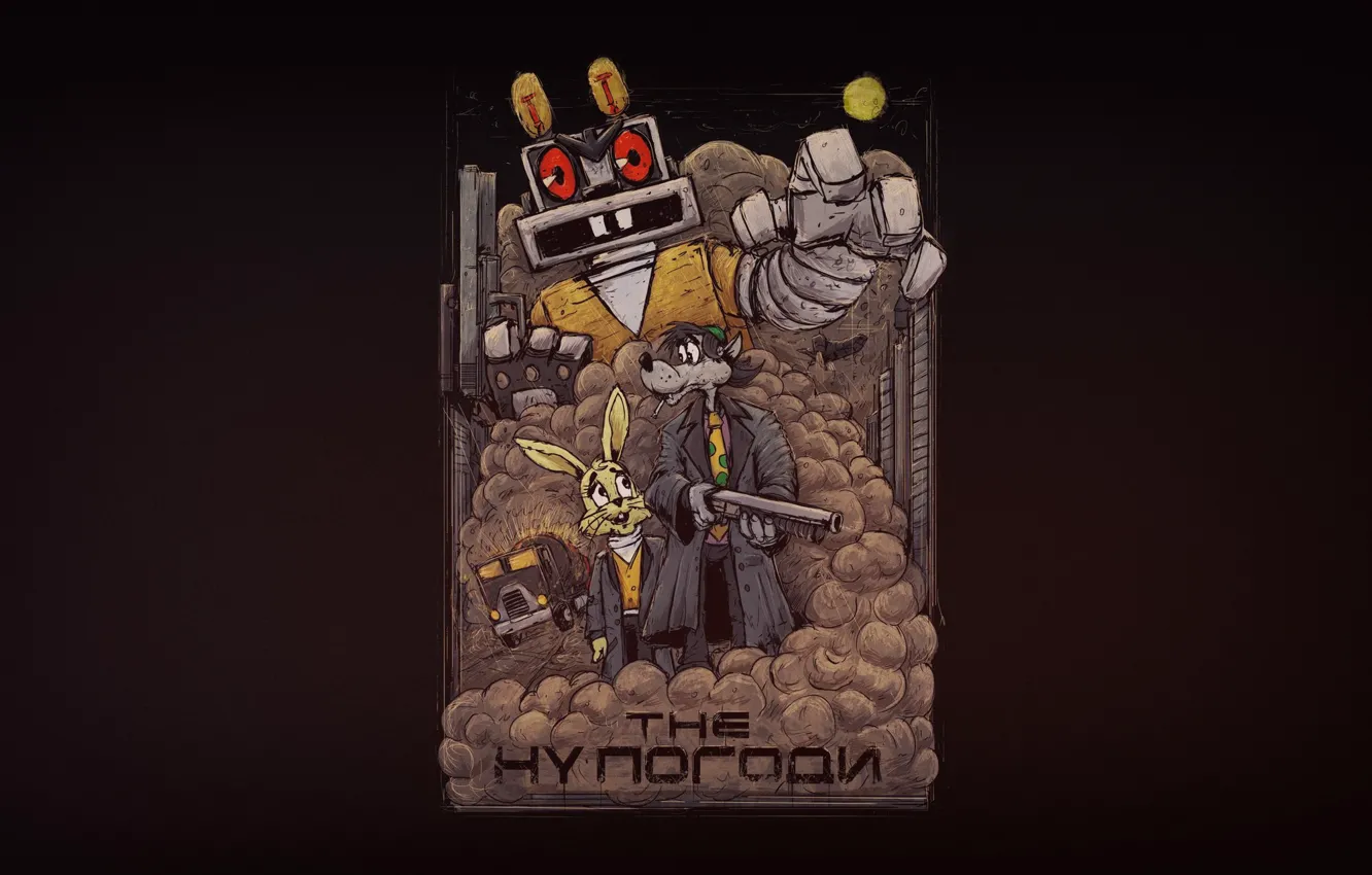 Photo wallpaper style, background, figure, wolf, hare, minimalism, art, style