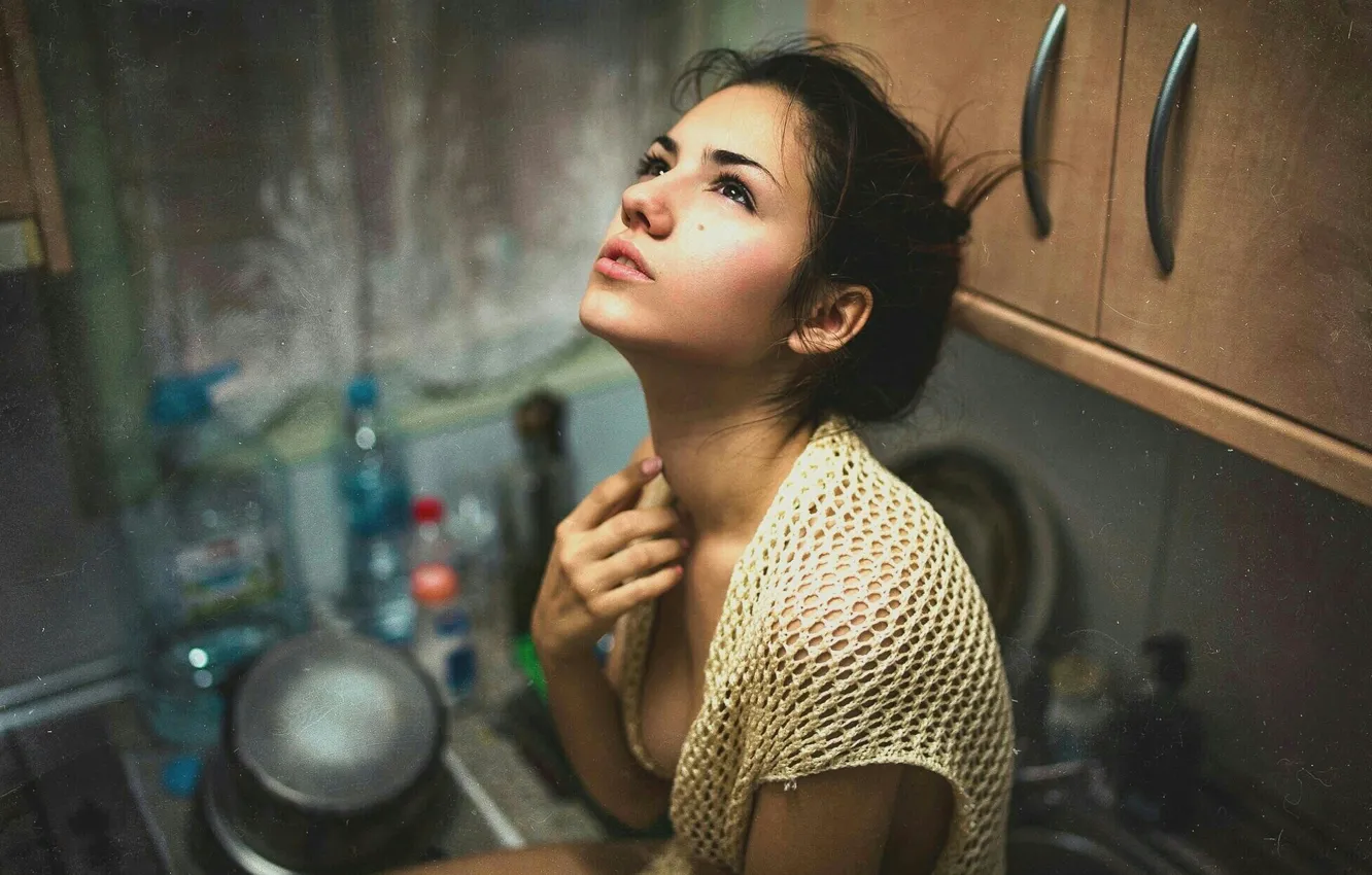 Photo wallpaper girl, brunette, kitchen, cute, Delaiah Gonzalez, Delaia Gonzalez, Gustavo Theory Photography