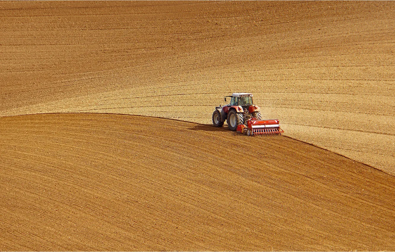 Photo wallpaper countryside, tractor, farm, vehicle, harvest, farmland