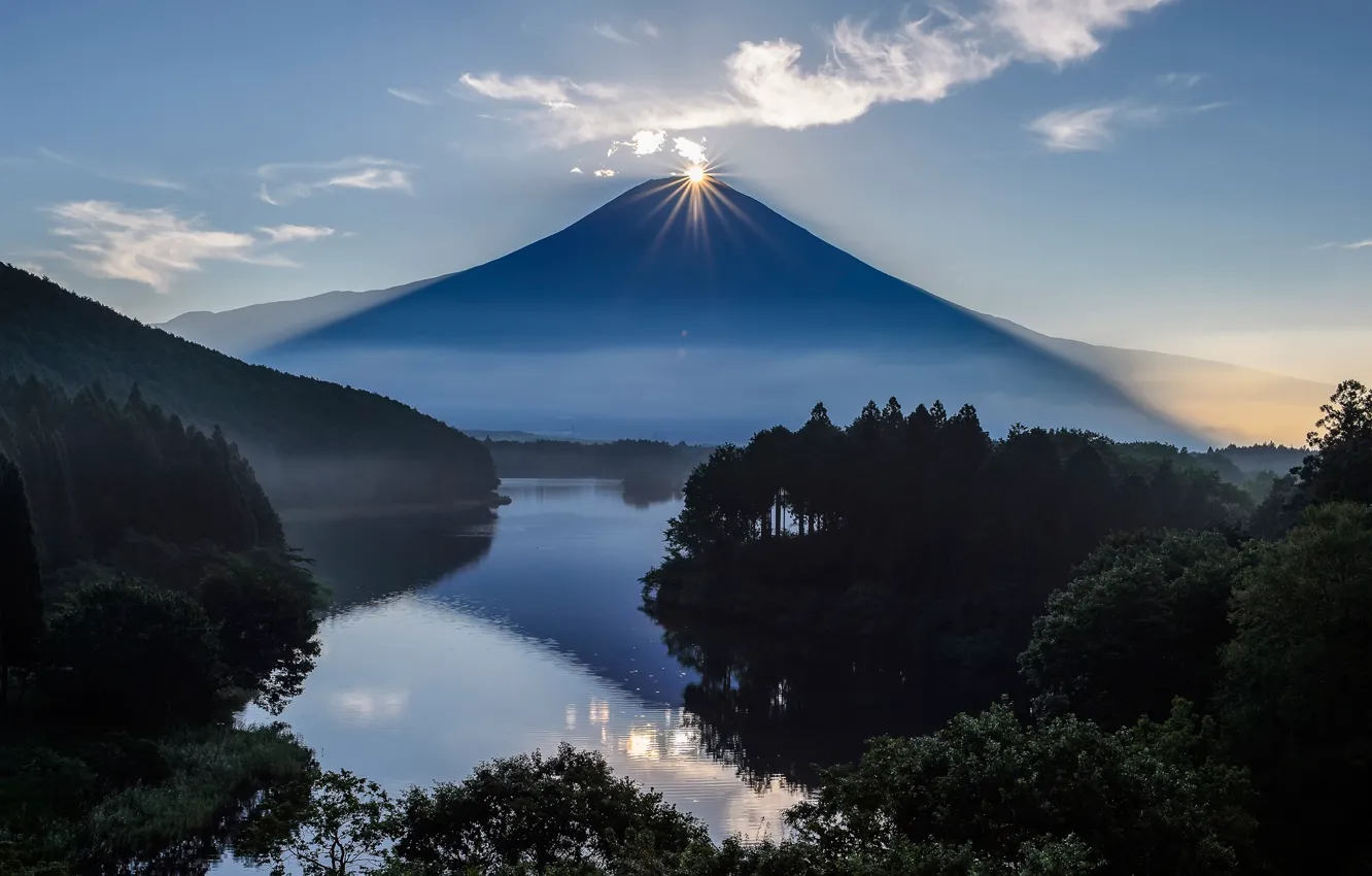 Photo wallpaper the sun, mountain, the volcano, Japan, Fuji