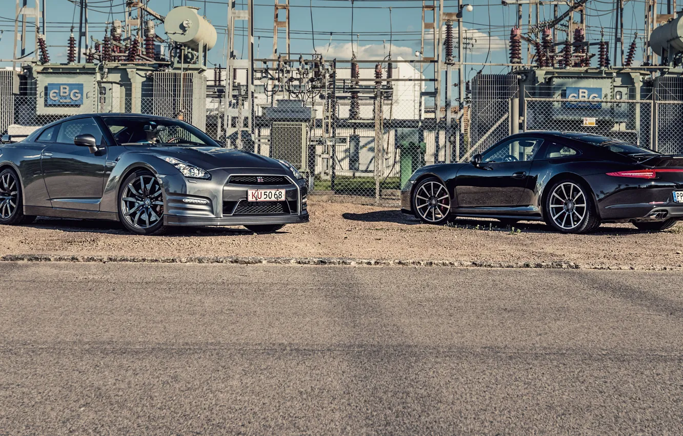 Photo wallpaper 911, Porsche, Nissan, GT-R, Porsche, Nissan, Carrera, 2015