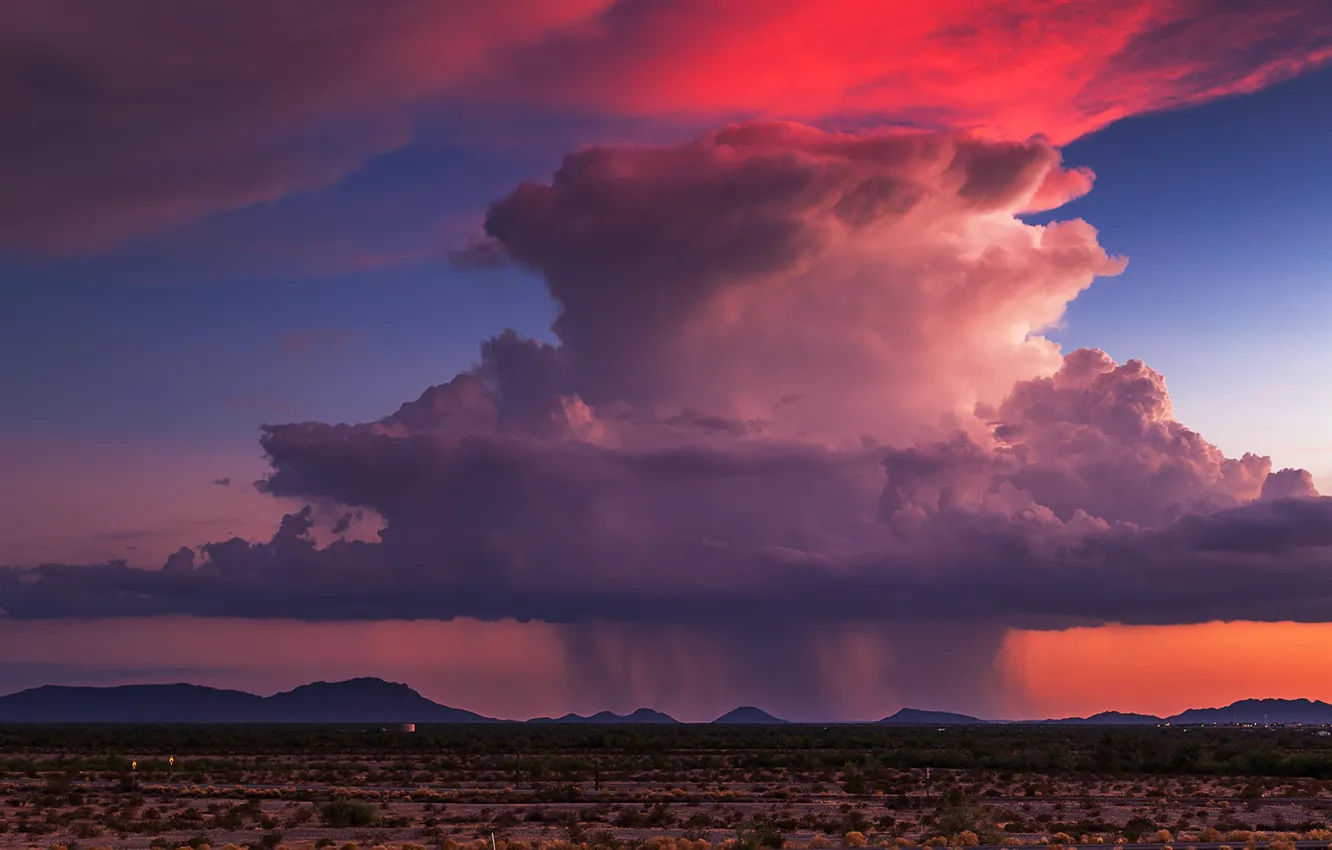 Photo wallpaper lights, USA, twilight, rain, sky, nature, sunset, Arizona