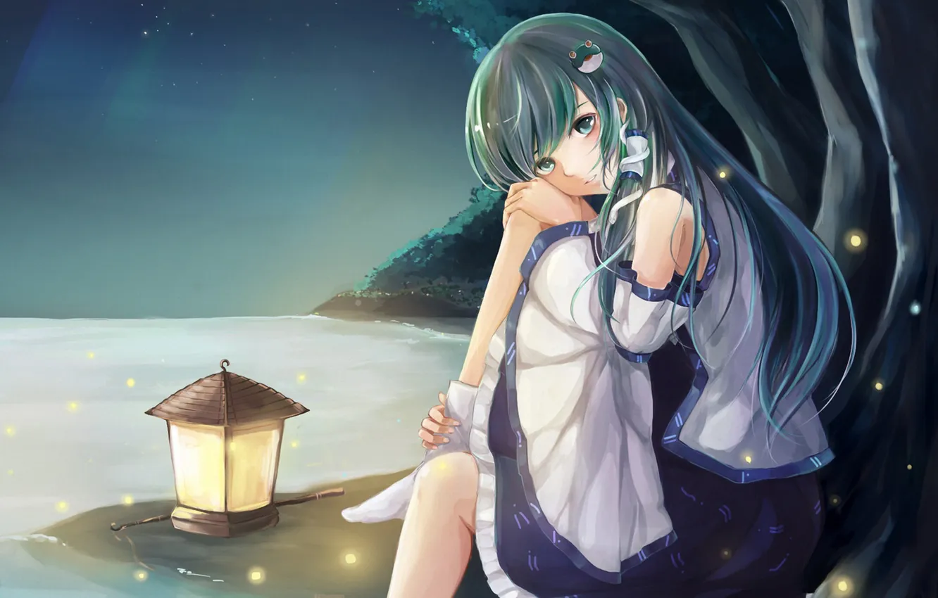 Photo wallpaper water, girl, art, lantern, touhou, kochi have done the art, sitting, zszero