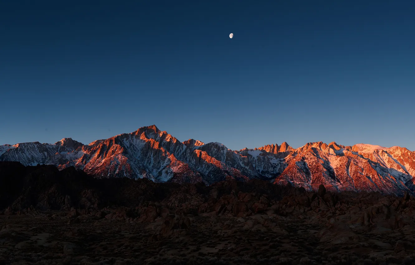 Photo wallpaper the sky, the sun, mountains, river, sunrise, panorama