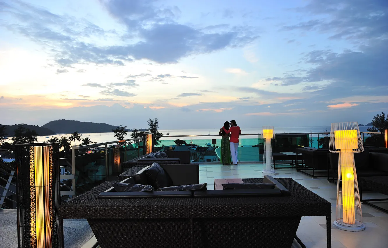 Photo wallpaper the ocean, the evening, two, terrace