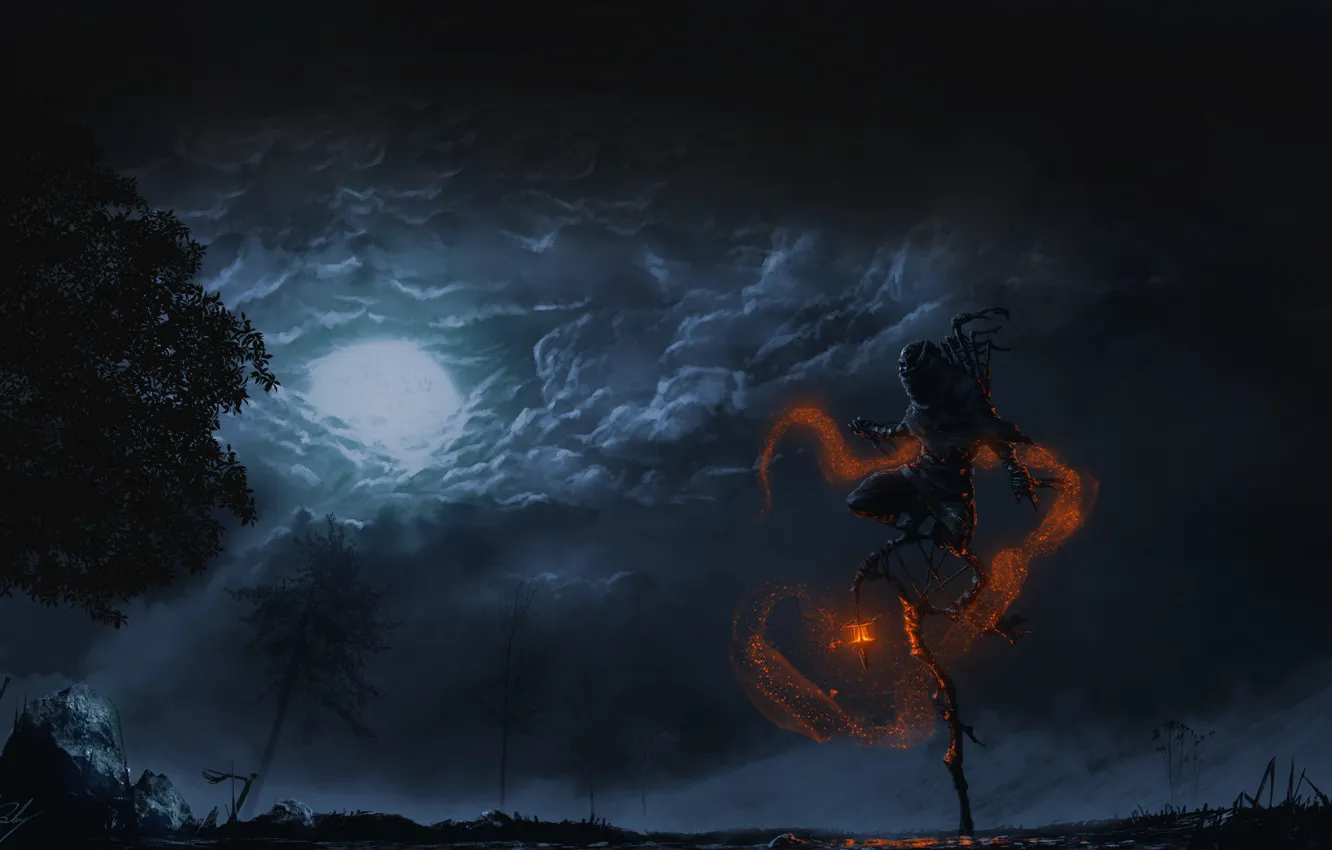 Photo wallpaper night, fiction, magic, the moon, figure, the sorcerer, art, Pathfinder