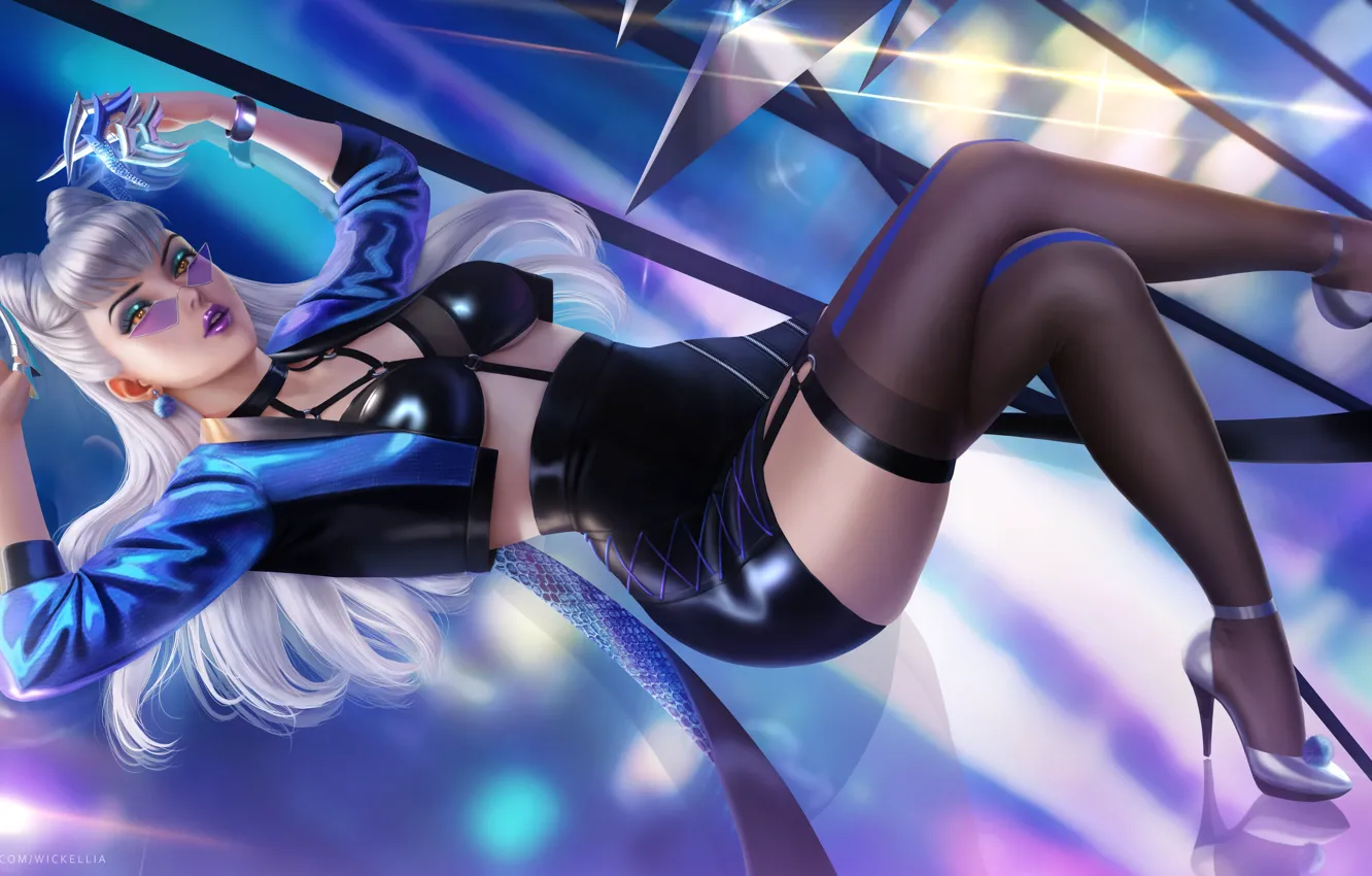 Photo wallpaper look, girl, feet, glasses, game, League of Legends, Evelynn