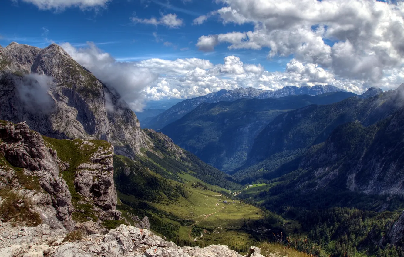 Photo wallpaper the sky, clouds, mountains, stones, Austria