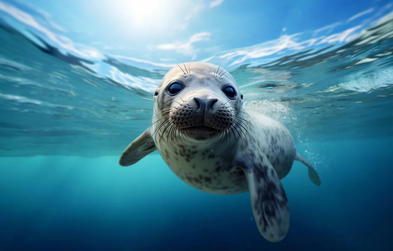 Photo wallpaper sea, water, seal, Navy seal, AI art, neural network