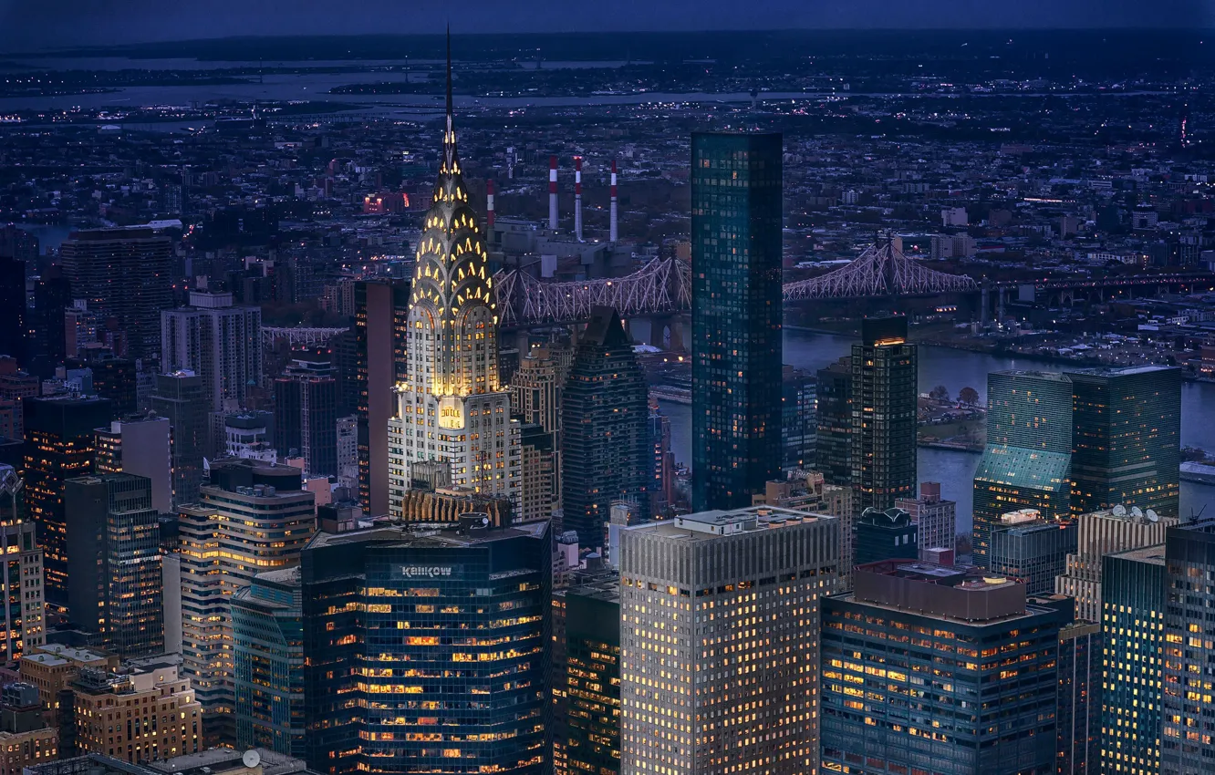 Photo wallpaper night, lights, New York, skyscrapers, Manhattan