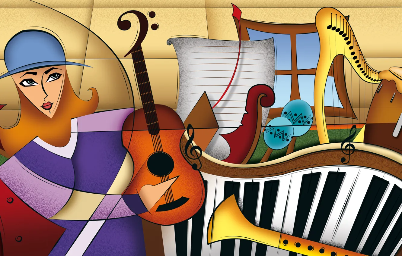 Photo wallpaper music, color, figures, composition, instruments