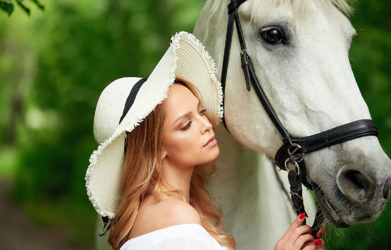 Photo wallpaper look, girl, horse, hat, Sergey Yakubitskiy