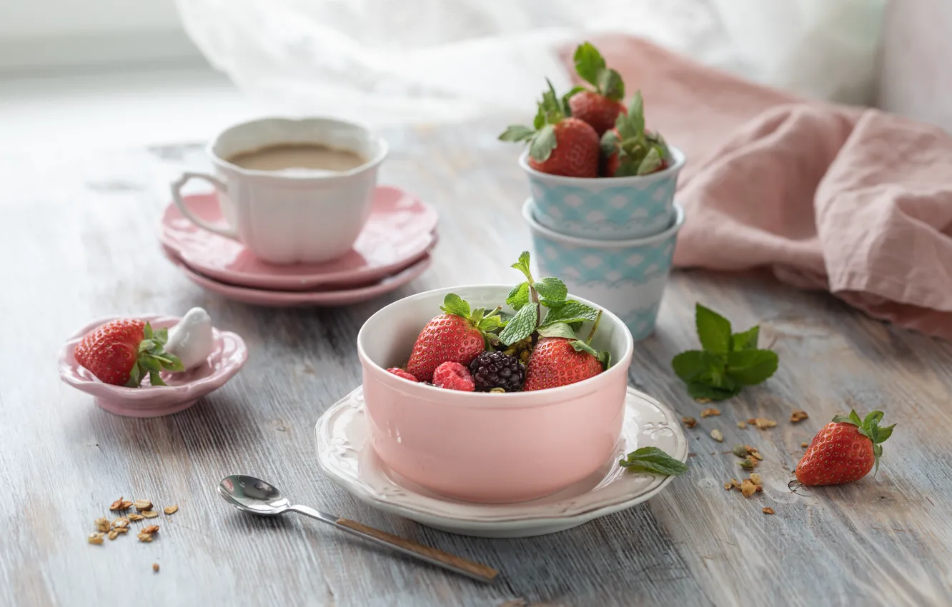 Photo wallpaper berries, Breakfast, muesli, Karina Klachuk