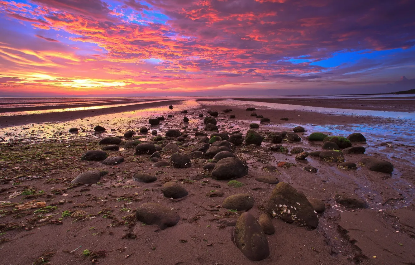 Photo wallpaper sea, landscape, sunset