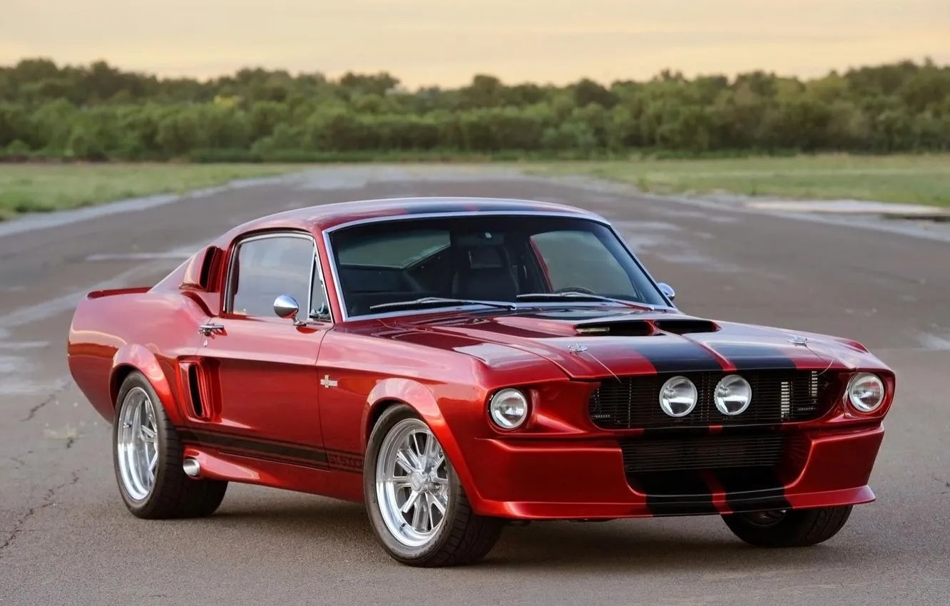 Photo wallpaper road, strip, lights, Mustang