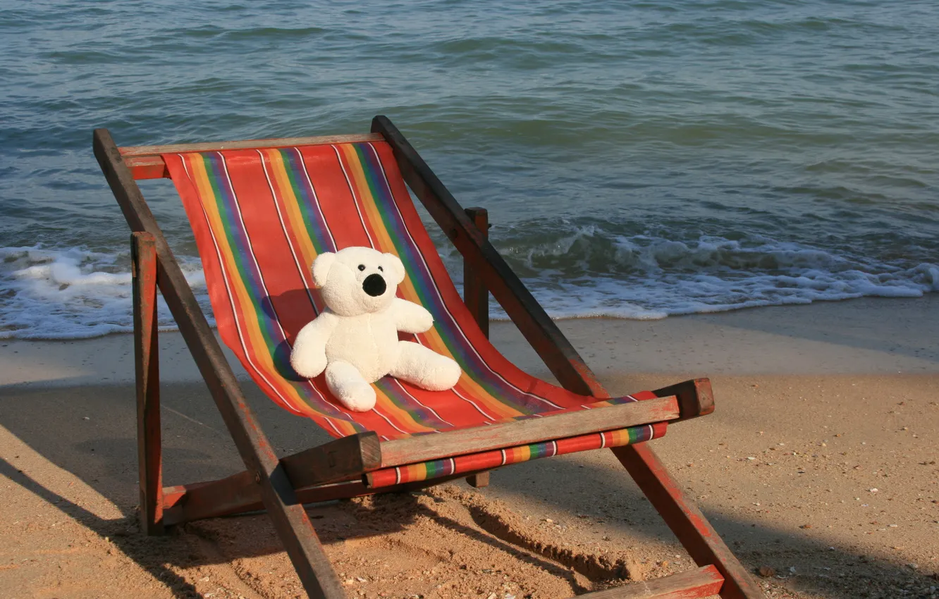 Photo wallpaper sea, mood, stay, toy, bear, chaise, Thailand, journey
