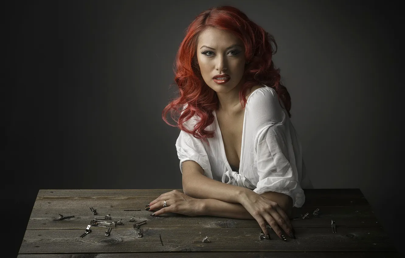 Photo wallpaper portrait, red hair, Studio