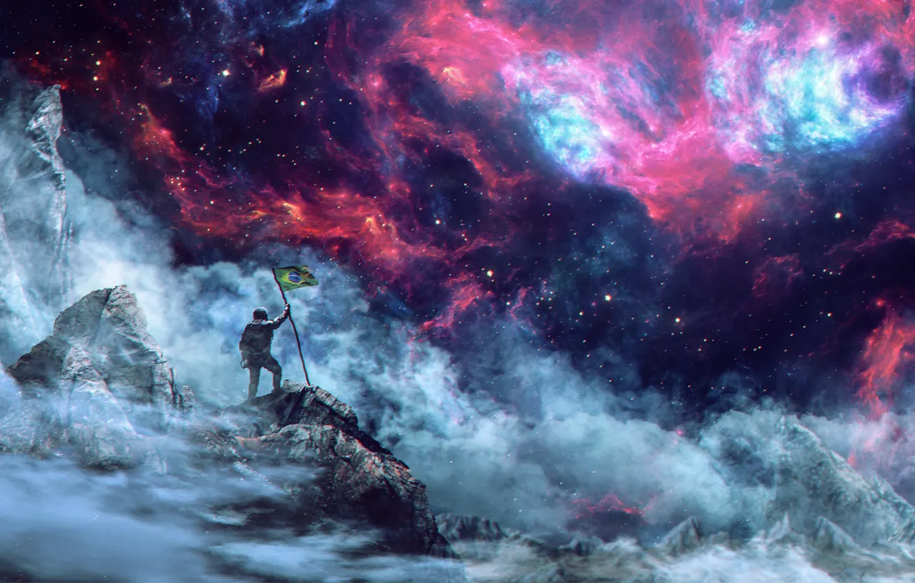 Photo wallpaper space, mountains, flag, male, by CaelGibran