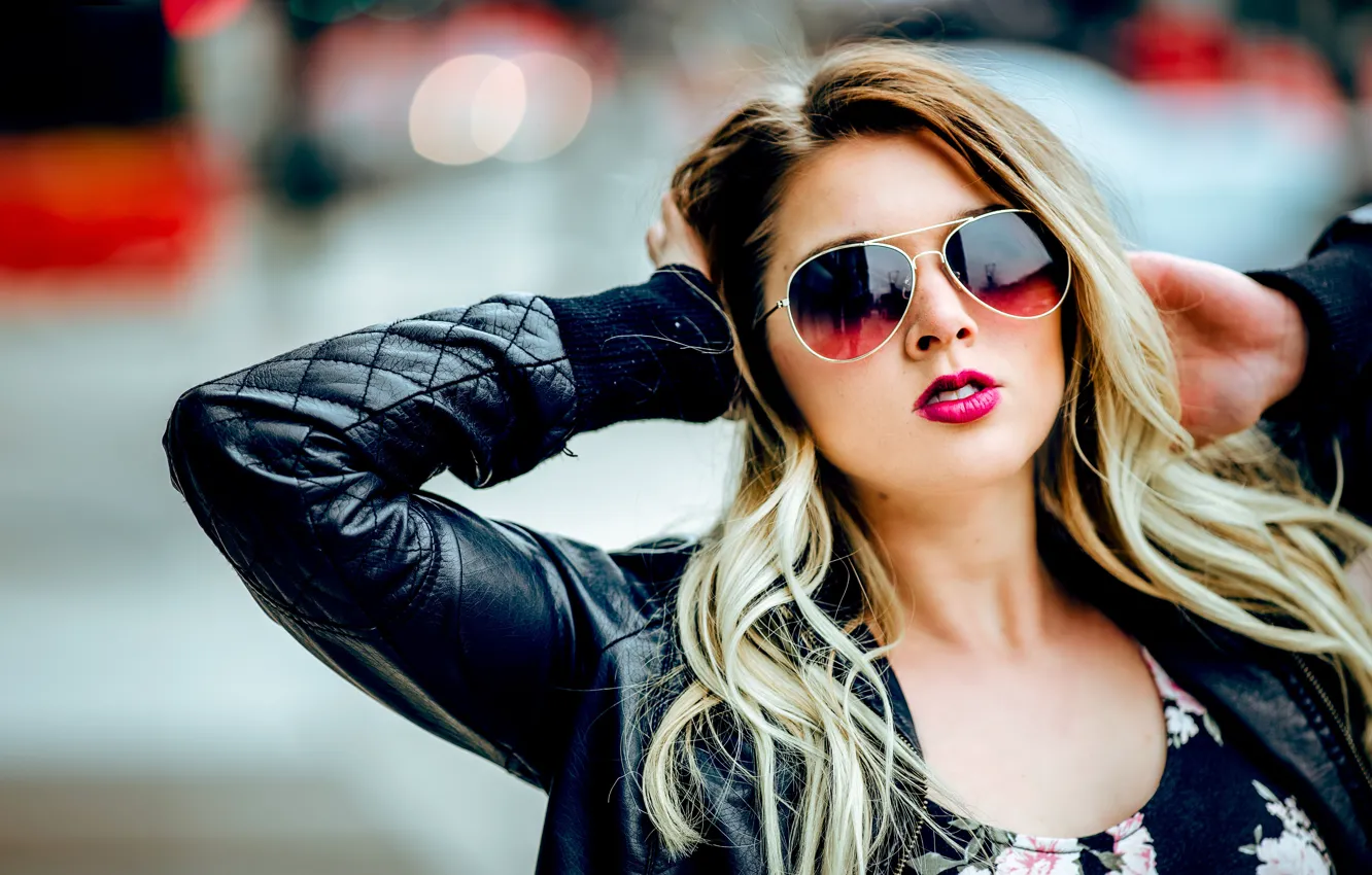 Photo wallpaper style, glasses, girl, jacket, blonde, face, hair
