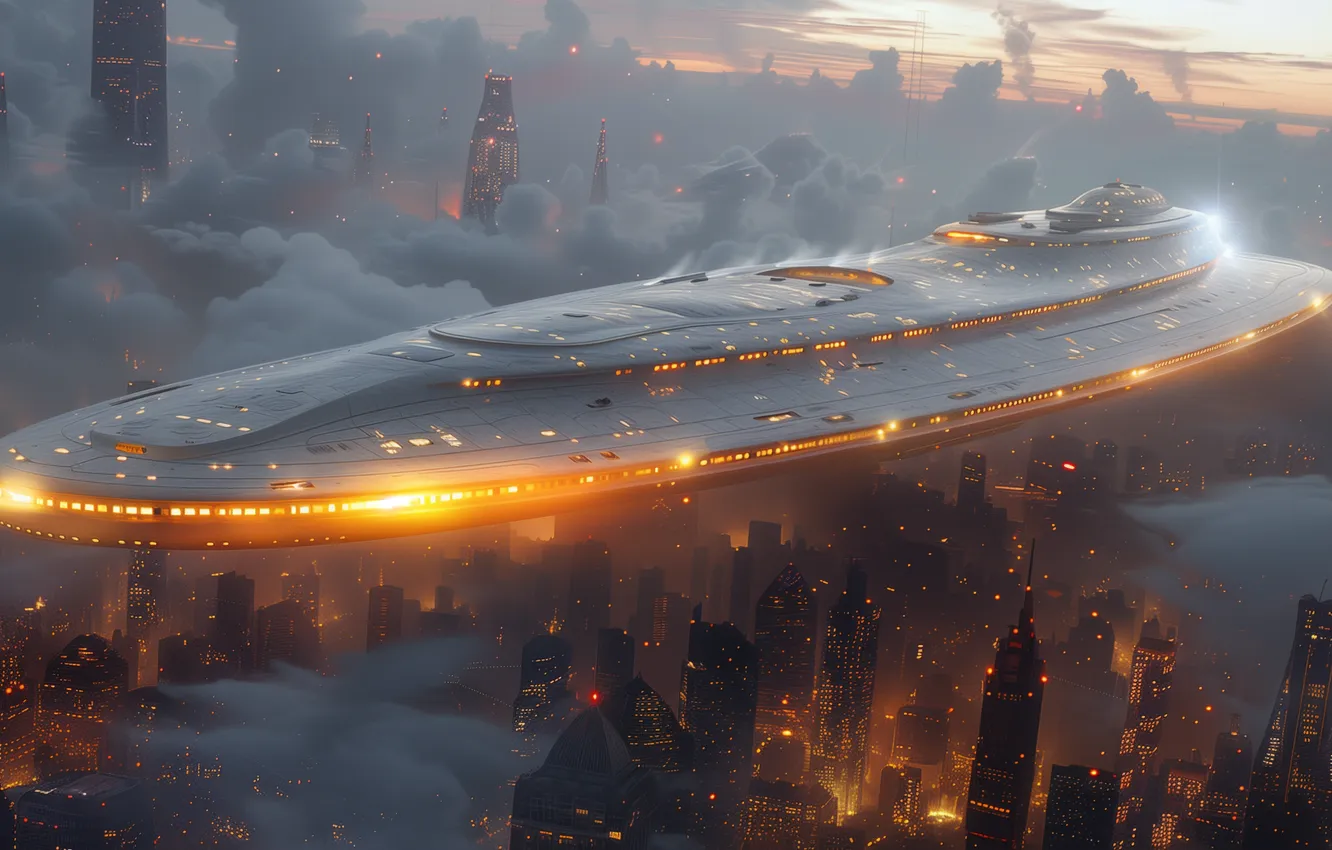 Photo wallpaper nature, fog, future, fiction, UFO, haze, spaceship, the futuristic