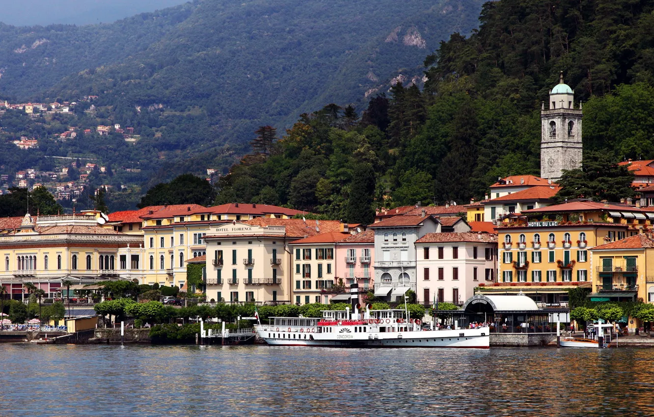 Photo wallpaper sea, forest, mountains, the city, photo, home, Italy, Lombardy