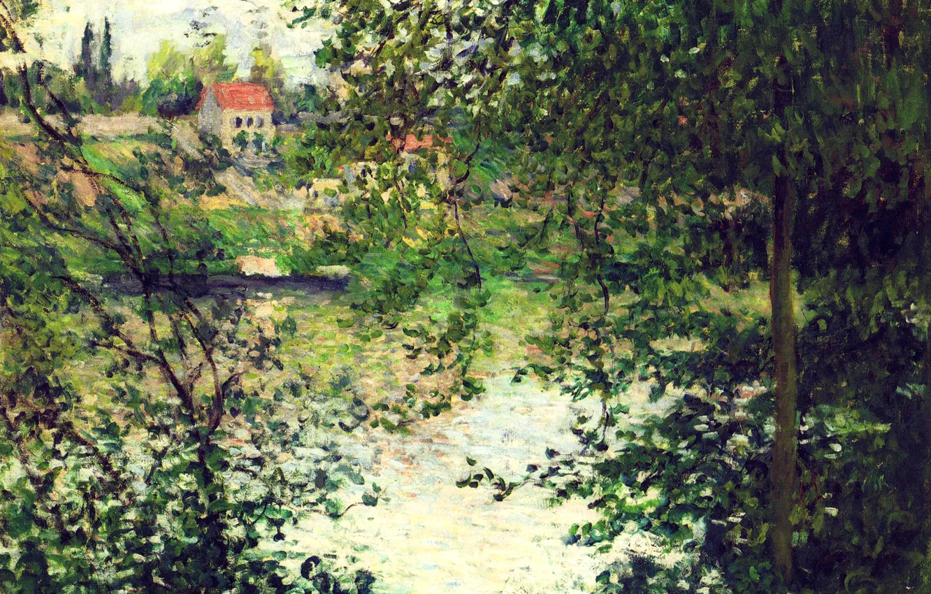 Photo wallpaper landscape, river, picture, hay, Claude Monet, Grand Island Had Been Through The Trees