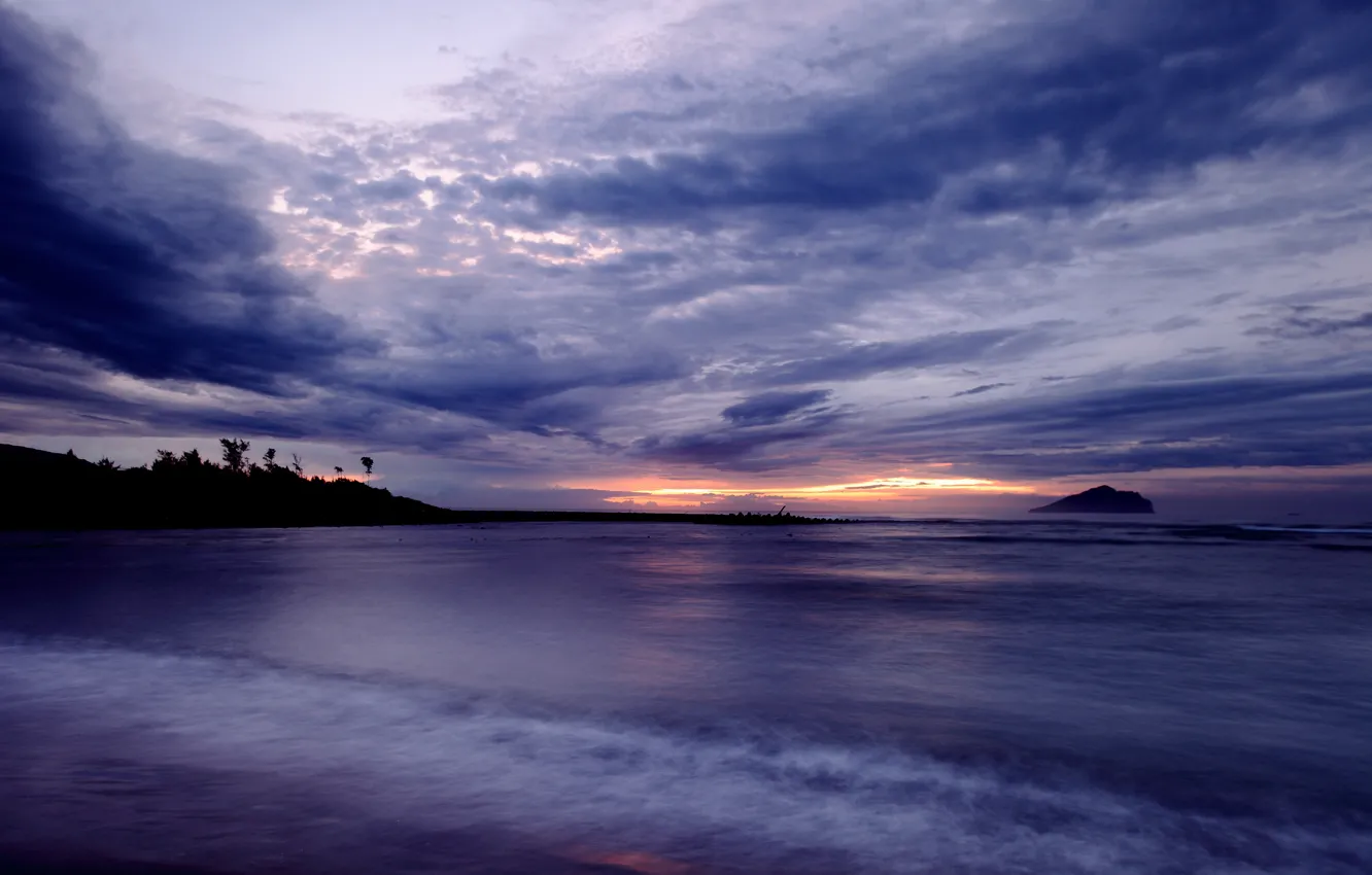 Photo wallpaper the sky, clouds, sunset, shore, coast, the evening, Bay, Taiwan