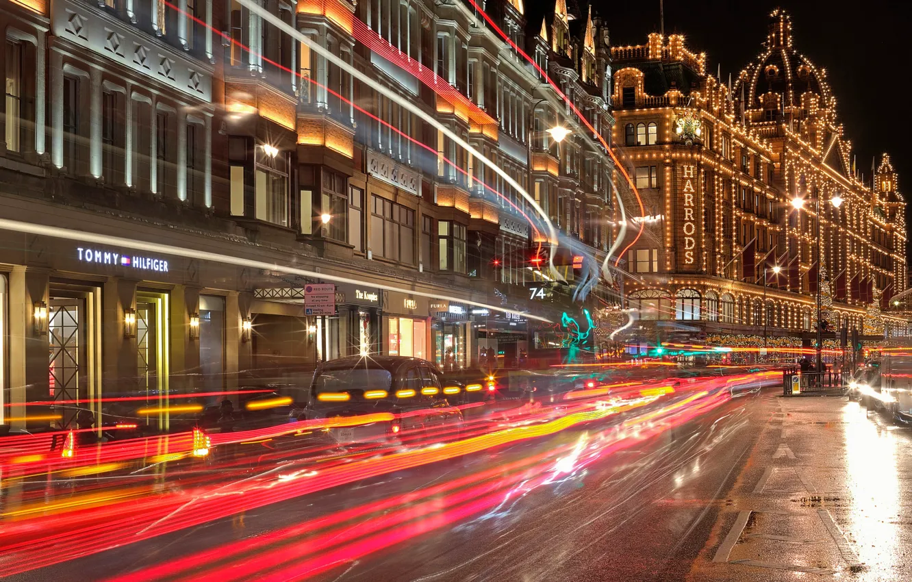Photo wallpaper night, lights, holiday, street, England, London, home, Christmas
