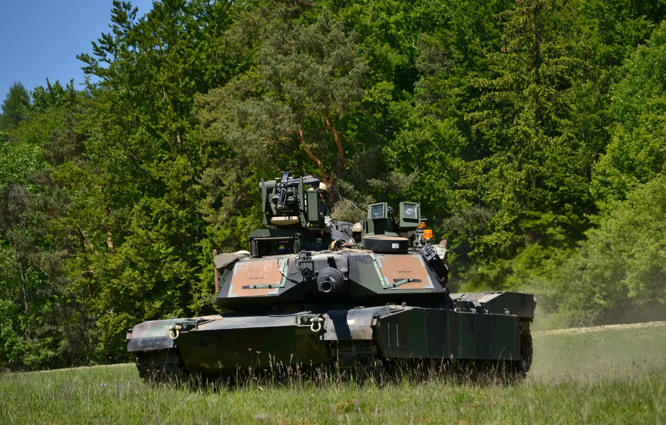 Photo wallpaper field, forest, tank, armor, Abrams, Abrams, M1A2