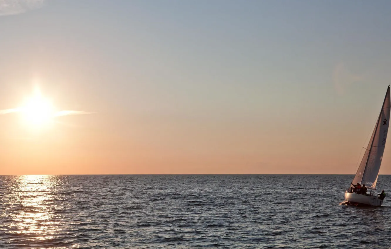Photo wallpaper sea, the sun, reflection, boat, morning, sail, Sailing in Sweden