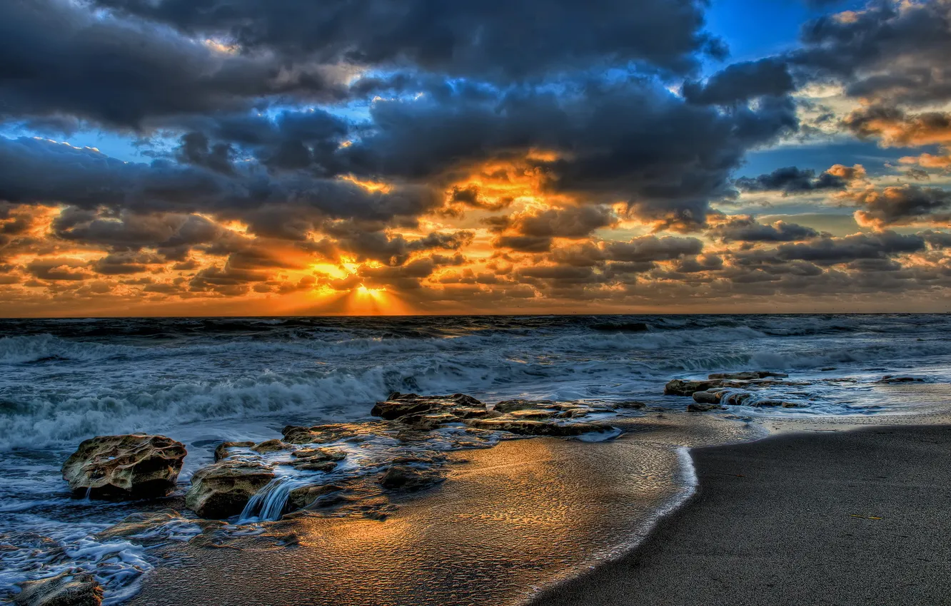 Photo wallpaper sea, landscape, sunset