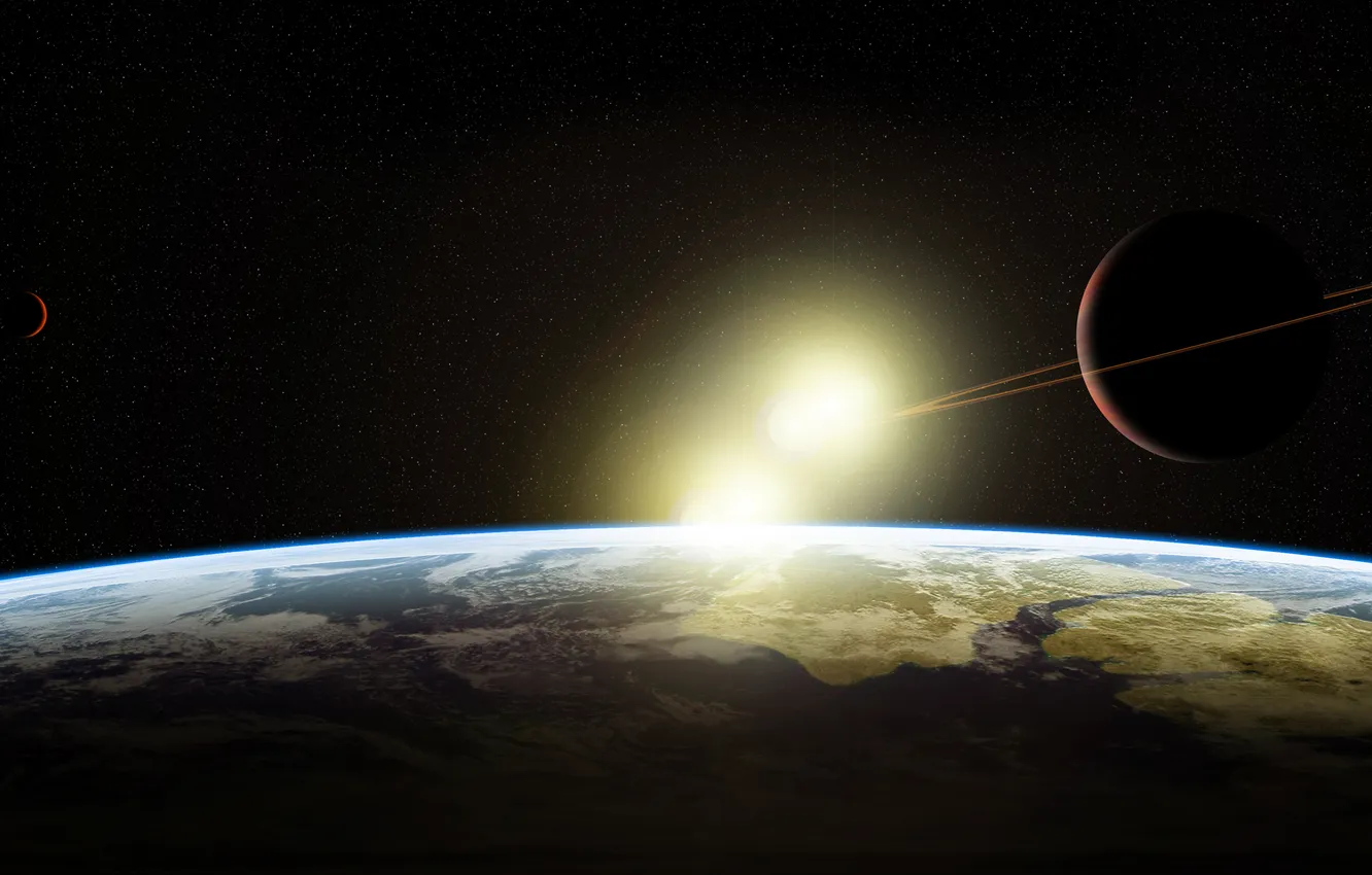 Photo wallpaper planet, star system, star sistem