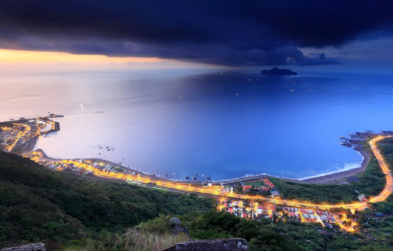 Photo wallpaper the city, the ocean, Bay, Taiwan, Taipei County