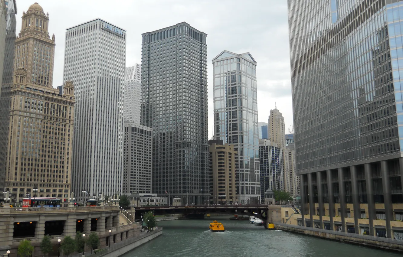 Photo wallpaper Bridge, Chicago, Building, USA, USA, Chicago, Bridge, Buildings