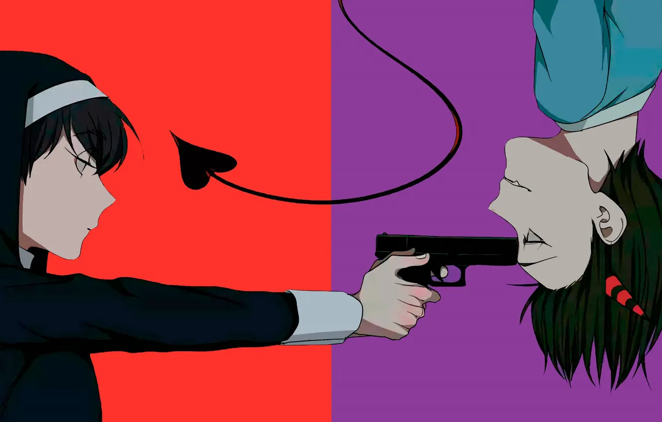 Photo wallpaper girl, gun, the demon