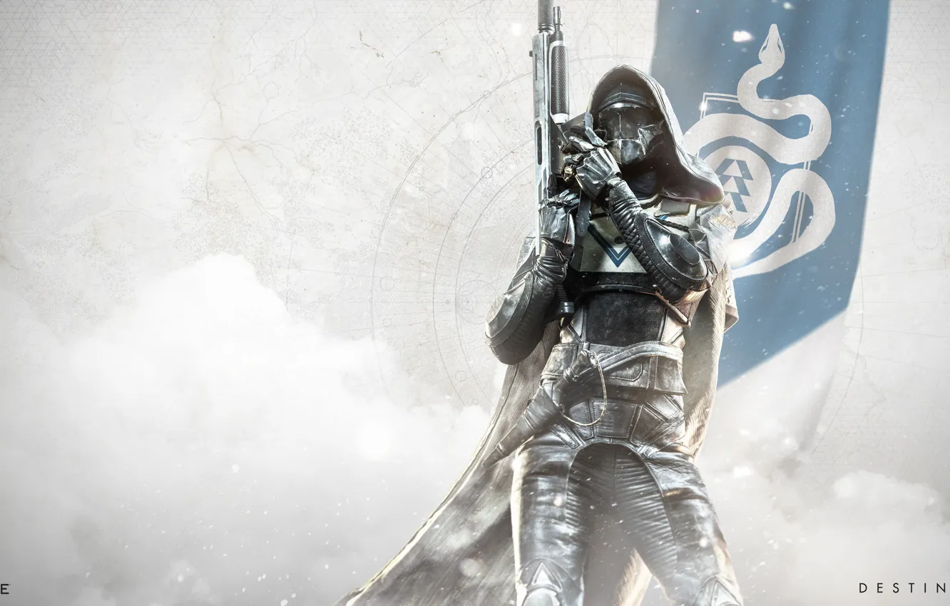 Photo wallpaper gun, game, armor, weapon, Snake, flag, hunter, Destiny