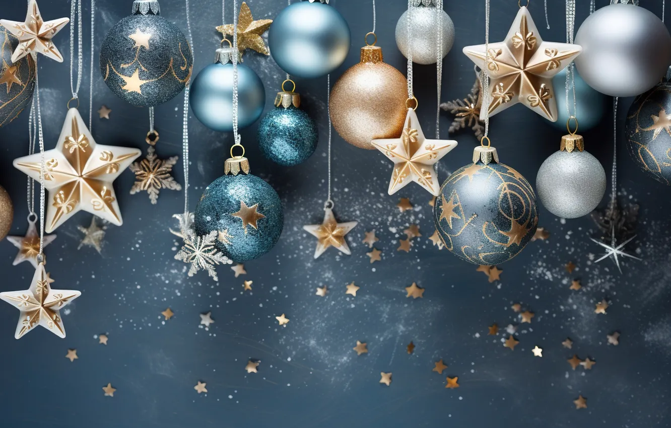 Photo wallpaper stars, background, balls, new year, Christmas, golden, Christmas, balls