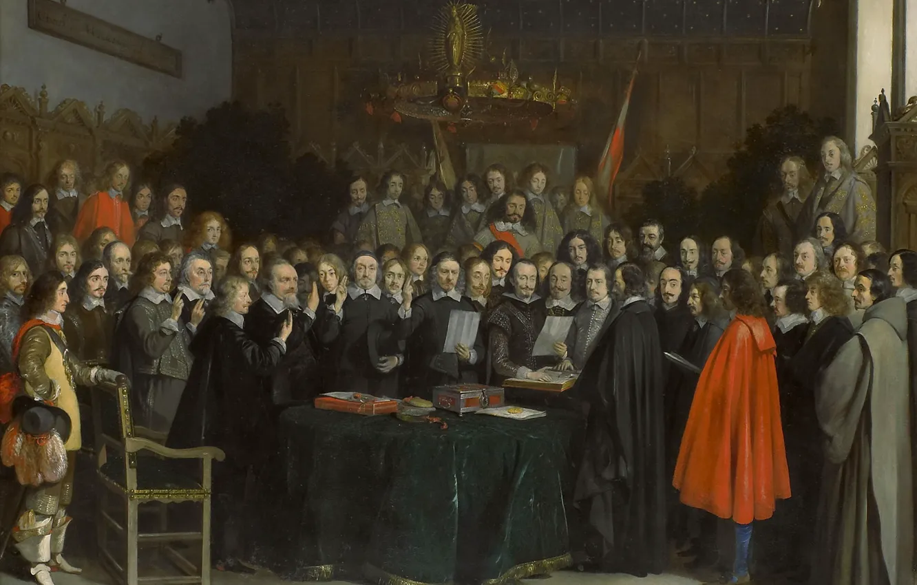 Photo wallpaper oil, picture, 1648, Gerard Ter Borch, Gerard ter Borch, The Inauguration Of The Peace Of …