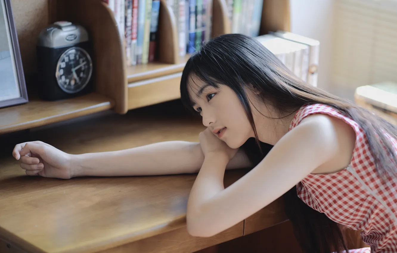 Photo wallpaper girl, woman, asian, cute, desk