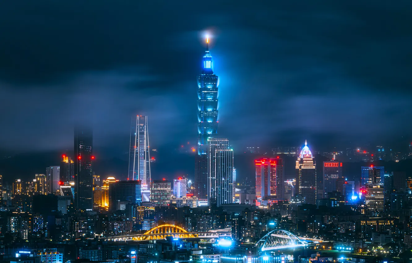 Photo wallpaper night, the city, lights