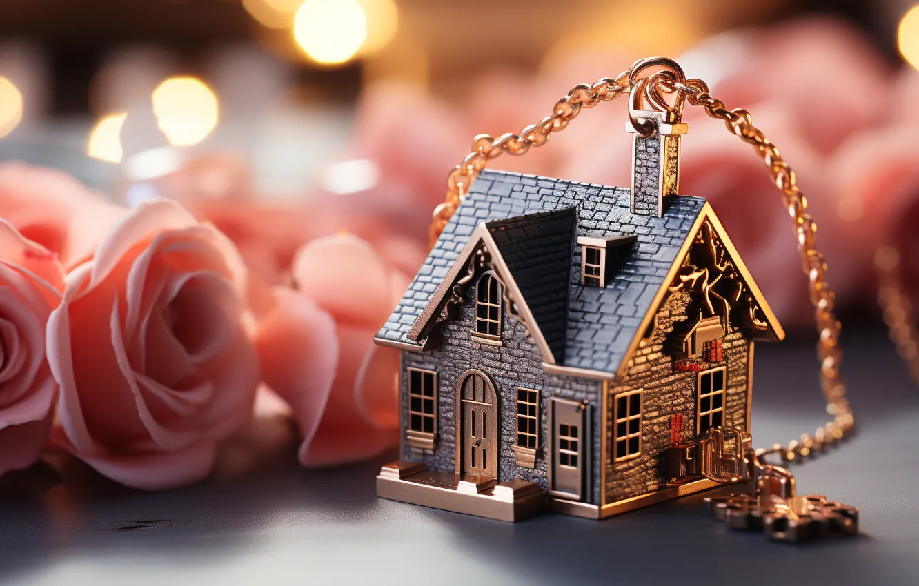 Photo wallpaper flowers, toy, home, house, souvenir, AI art, neural network