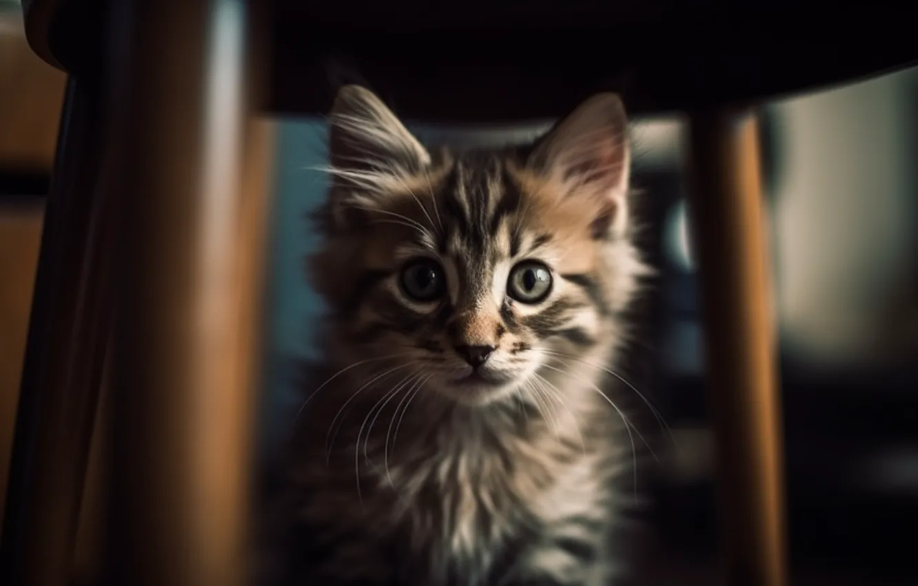 Photo wallpaper cat, cat, look, table, furniture, portrait, art, chair